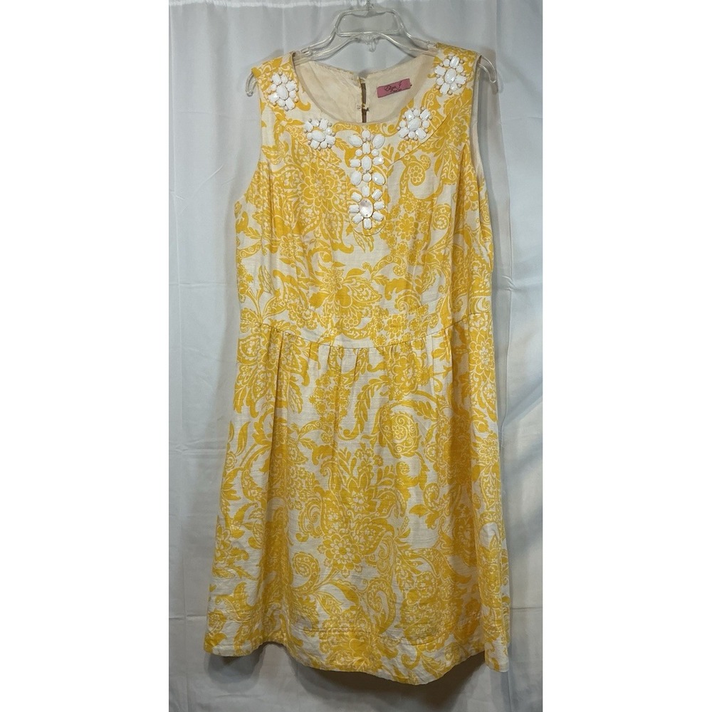 Eliza J 2 Xs Wow Mustard Yellow Paisley dress Pleated Sleeveless Excellent Chic